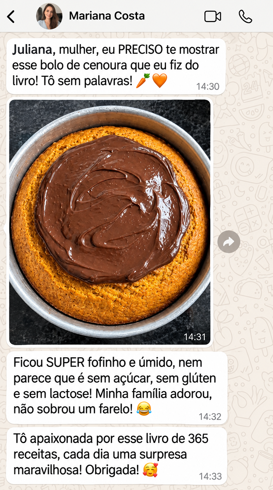 Depoimento de cliente sobre o livro 365 Receitas