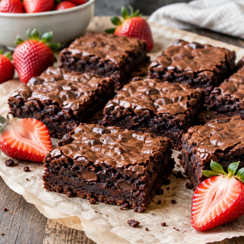 Brownies de chocolate com morangos