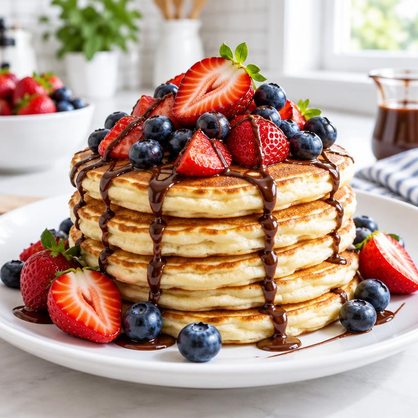 Pilha de panquecas com frutas vermelhas